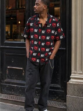 Black & Red Graphic Button-Up Shirt